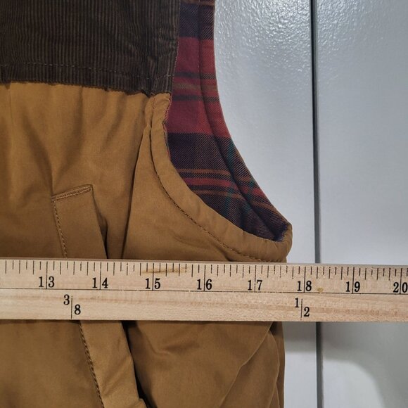 Lands' End Men's Small Brown Tan Corduroy Quilted Vest Red Plaid Flannel Outdoor - Picture 4 of 12
